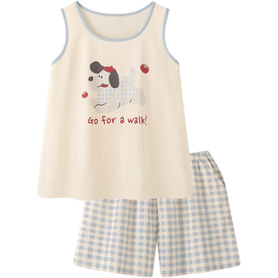 『吃番茄の狗』卡通情侣凉感纯棉睡衣女款夏男款薄背心家居服套装