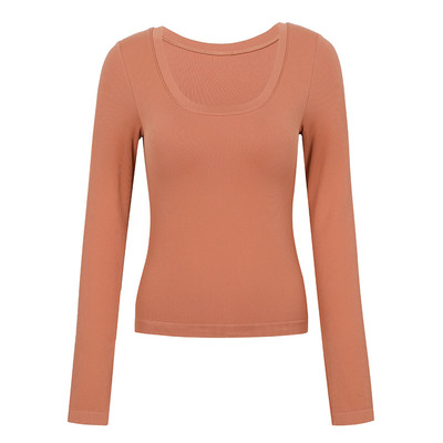 annerunU领健身T恤女休闲跑步长袖运动上衣显瘦跑步紧身瑜伽服