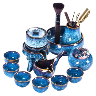 窑变建盏石磨自动茶具套装家用天目釉兔毫懒人泡茶器陶瓷功夫茶壶