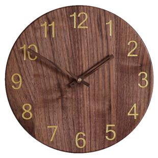 黑胡桃实木创意钟表挂钟客厅家用简约石英钟大气餐厅挂表中古时钟