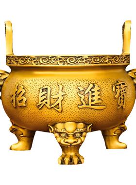 铜香炉摆件双耳炉室内插香供奉三足鼎炉大号祠堂寺庙香薰炉工艺品