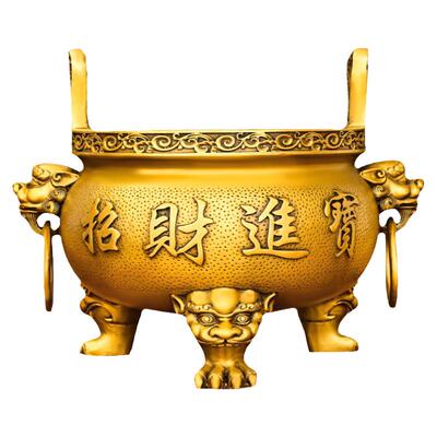 铜香炉摆件双耳炉室内插香供奉三足鼎炉大号祠堂寺庙香薰炉工艺品