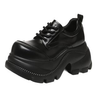 ZFCQ香港厚底内增高加绒丑萌小皮鞋女款2025秋冬保暖超高跟乐福鞋