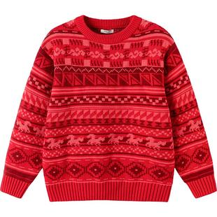 巴拉巴拉童装儿童毛衣男女童2026新款冬装费尔岛针织衫红色拜年服