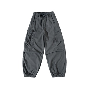 男童工装风加绒一体绒长裤冬季中大童休闲裤拉链大口袋加绒裤子帅