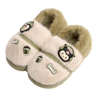 新款儿童包跟棉拖鞋钟意美佳冬季男女孩家用厚底防滑毛绒保暖鞋