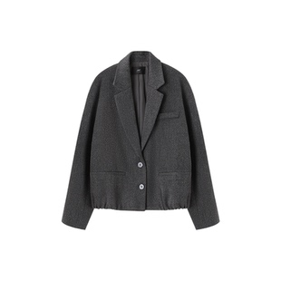 XWI欣未轻职场单面呢西装外套女2025冬季灰色宽松显瘦松弛感上衣