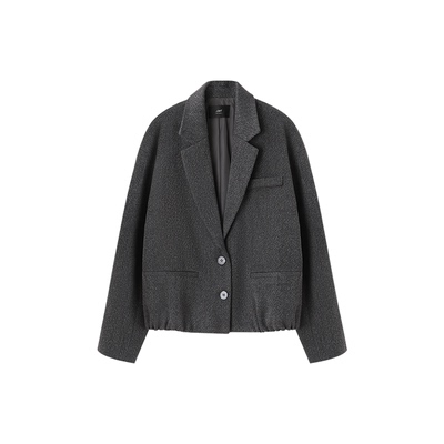 XWI欣未轻职场单面呢西装外套女2025冬季灰色宽松显瘦松弛感上衣