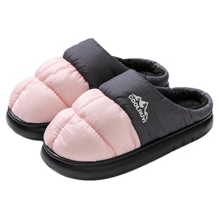 防水羽绒布棉拖鞋女士2025新款秋冬季防滑居家室内毛绒保暖月子鞋