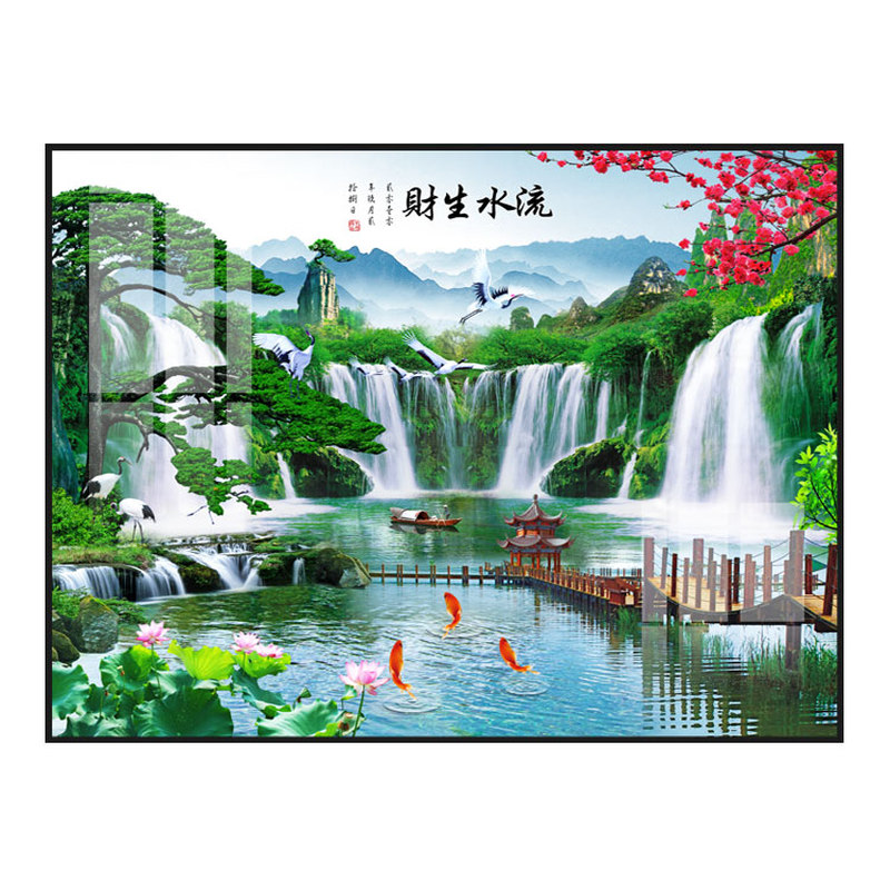 免打孔式流水生财配电箱装饰画客厅电源开关盒挂画电表箱遮挡壁画