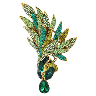 欧美跨境重工满钻凤凰胸针高级感夸张大气孔雀胸花女士西装领针