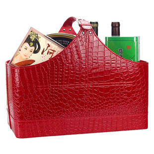 节日元旦送礼皮革礼篮 收纳篮子 礼品篮皮 手提篮子 定制 红酒篮