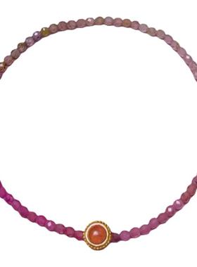 碧玺手串粉色渐变极细精致S925银配饰原创设计款健康好运2.4mm