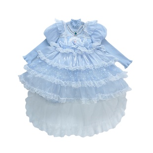 高端爱莎公主裙子女童秋冬款冰雪奇缘洛丽塔毛衣裙艾莎生日连衣裙