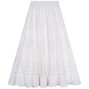 落落狷介 春夏半身裙穿搭a字2026年新款设计感小众镂空白色裙子