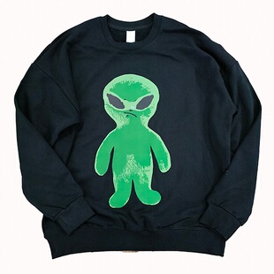 ODD/可爱趣味外星人前后印花重磅加绒宽松套头圆领卫衣女秋冬上衣
