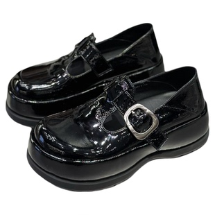 欧洲站IDO新款女鞋2026爆款英伦风漆皮玛丽珍鞋女厚底方扣乐福鞋