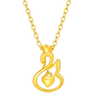 老庙黄金足金999天鹅项链5G皇冠女皇项链吊坠挂坠定价送礼物官方