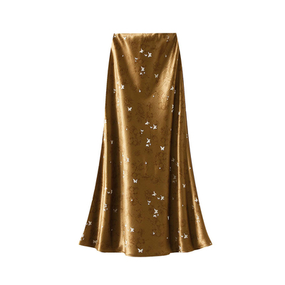 新中式蝴蝶印花缎面鱼尾裙女长裙