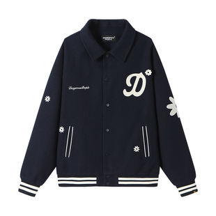 薛之谦dsp美式棒球服男女新款刺绣休闲夹克百搭情侣仿毛呢厚外套