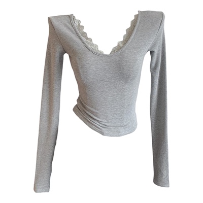 【加绒蕾丝打底衫】冬季V领内搭