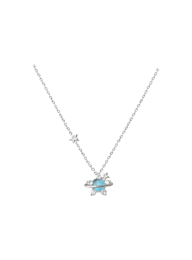 蓝色星球吊坠项链星星锁骨链