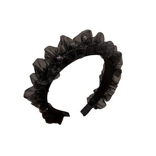 韩系新款网纱褶皱水晶高颅顶发箍高级感气质简约头箍时尚百搭发卡