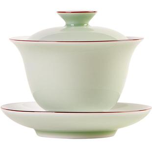 景德镇陶瓷茶盖碗单色纯色颜色釉霁蓝三才盖碗单个高档泡茶专用