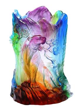 琉璃虎啸山河笔筒虎年新品时尚创意家居装饰品办公桌书房礼品刻字