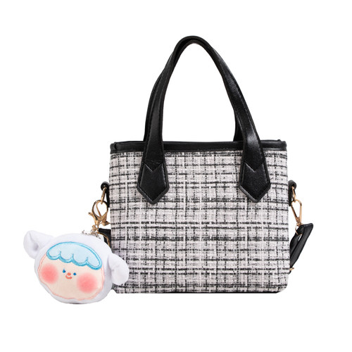 ins超火复古呢子包包女2023新款韩版百搭单肩斜挎时尚手提水桶包