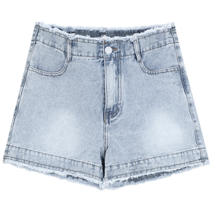 Mind Bridge2025夏复古水洗牛仔裤女士毛边短裤浅色高腰显瘦A字裤