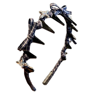 韩版学院风藏青格子蝴蝶结发箍女甜美少女心闪钻头箍发卡发饰新款