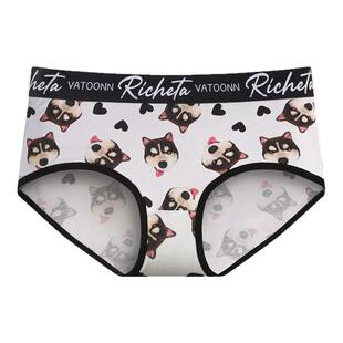 字母腰带内裤女生纯棉卡通哈士奇狗狗印花中腰收腹三角抑菌裆大码