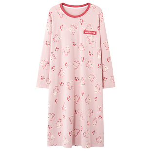 浪莎睡裙女士纯棉睡衣春秋季2026年新款卡通可爱长款连衣裙家居服