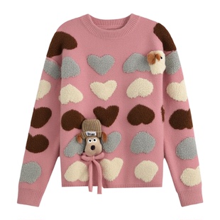 女童爱心毛衣2025秋季新款洋气时髦中大儿童针织衫百褶裙短裙套装