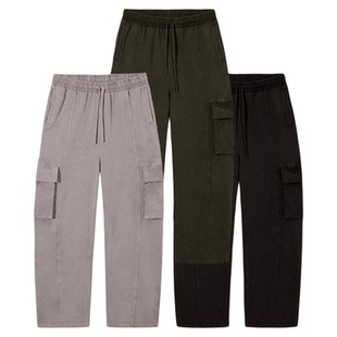 PSO Brand男装女装【洗水做旧】卫裤针织拼梭织直筒阔腿弯刀裤