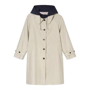 诗篇专选时尚百搭撞色拼接设计感连帽长款风衣外套2025秋款