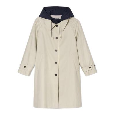 诗篇专选时尚百搭撞色拼接设计感连帽长款风衣复古女装通勤外套