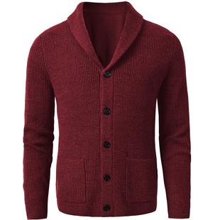 复古羊毛开衫2024秋冬青果领针织衫男士毛衣大码加厚羊绒质感外套