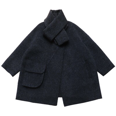 含羊驼毛羊毛双面呢外套配围巾