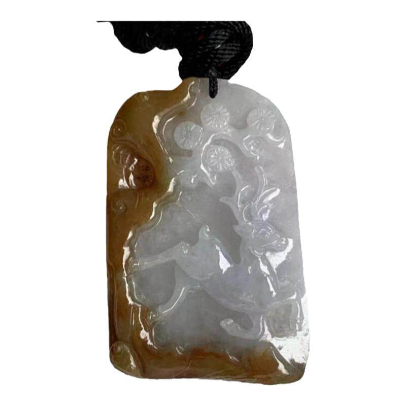 缅甸翡翠吊坠黄翡鹿牌羊牌挂件