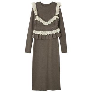 LILY BROWN2025秋冬新品荷叶边吊带针织连衣裙两件套LWNO254106