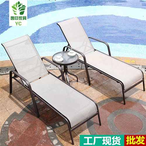 沙滩椅户外躺床泳池躺椅阳台庭院休闲游泳池躺床折叠午睡躺椅网布