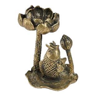实心黄铜荷叶倒流香摆件中式荷花双层意境迷你青蛙倒流香香架香托