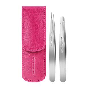 TWEEZERMAN/微之魅高精密尖头修眉镊子眉毛夹带皮套拔毛眉夹套装