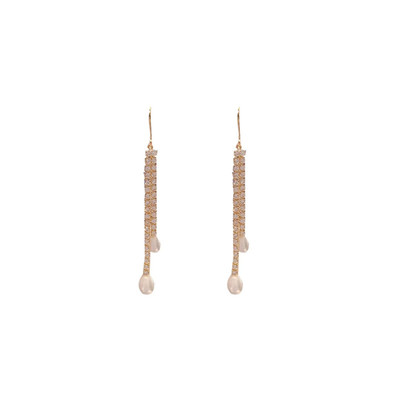 超仙气质长款镶钻珍珠流苏耳线女