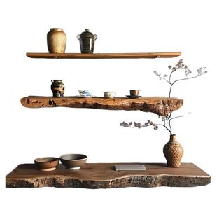 香樟木不规则实木墙上置物架墙壁上一字隔板收纳悬空电视柜背景墙