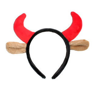 牛角发箍卡通动物耳朵头饰可爱红色带耳朵牛角发卡超萌牛造型头箍