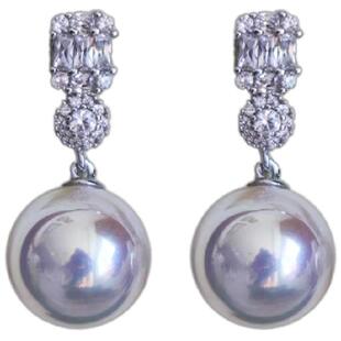 戴妃款人造澳白珍珠耳钉S925银针施家珍珠耳环耳坠镶钻小众高级感