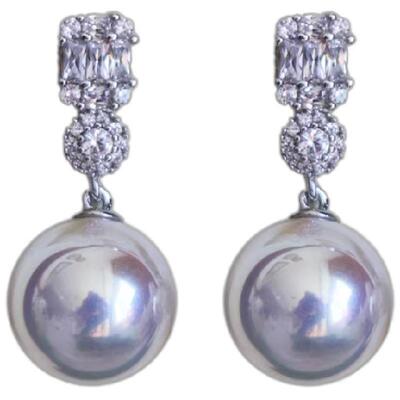 戴妃同款施家澳白珍珠耳钉镶钻银